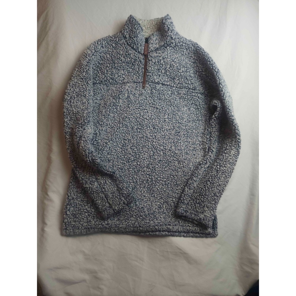 True Grit Sweater Mens S Blue White Sherpa Fleece Teddy Frosty Coastal Cabincore